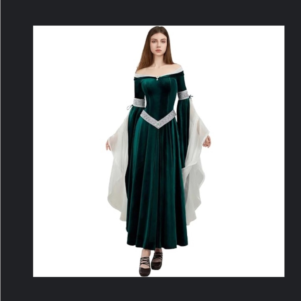 New Elegant Green Velvet Off-Shoulder Dress